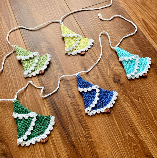 Snow-Frosted Christmas Tree Crochet Garland