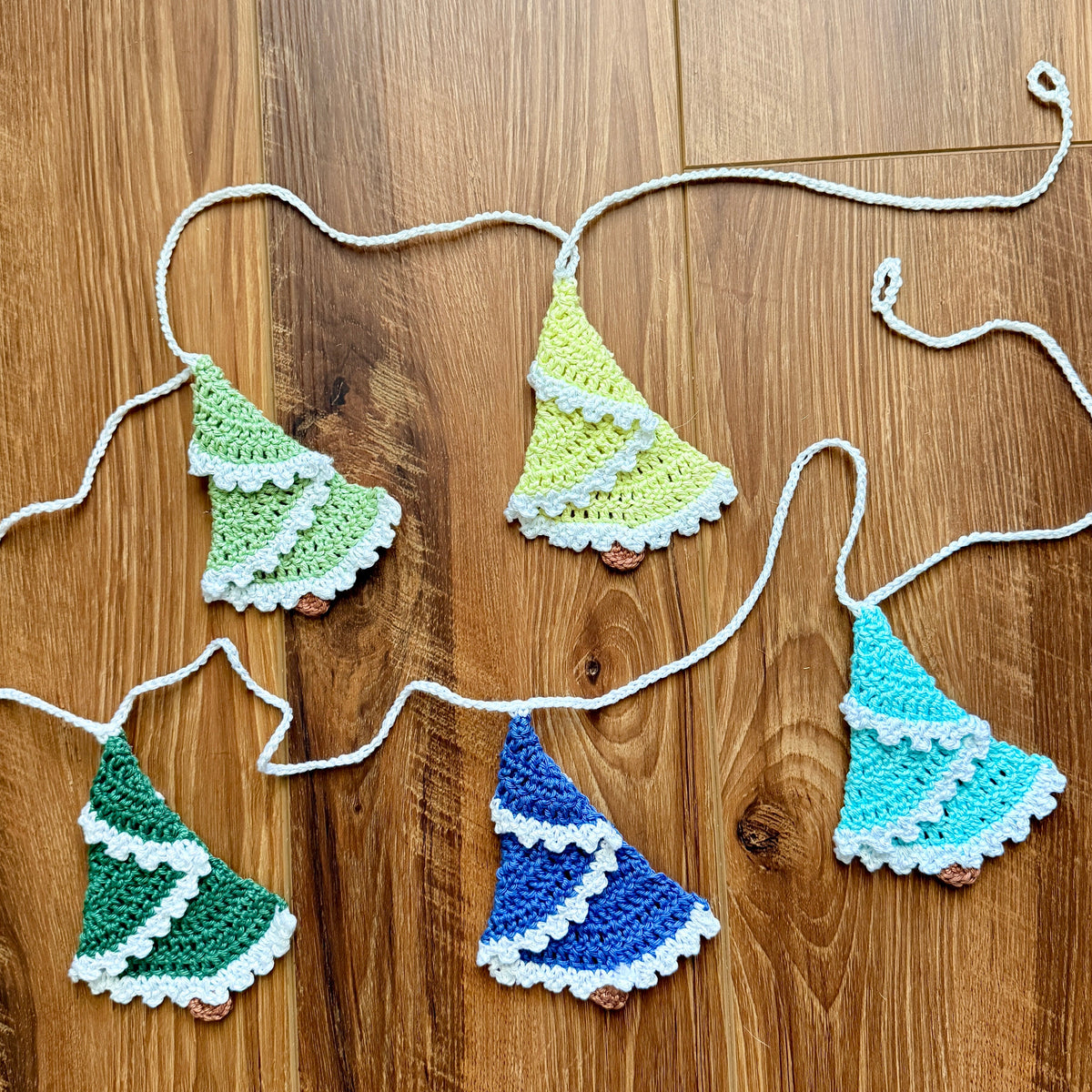 Snow-Frosted Christmas Tree Crochet Garland