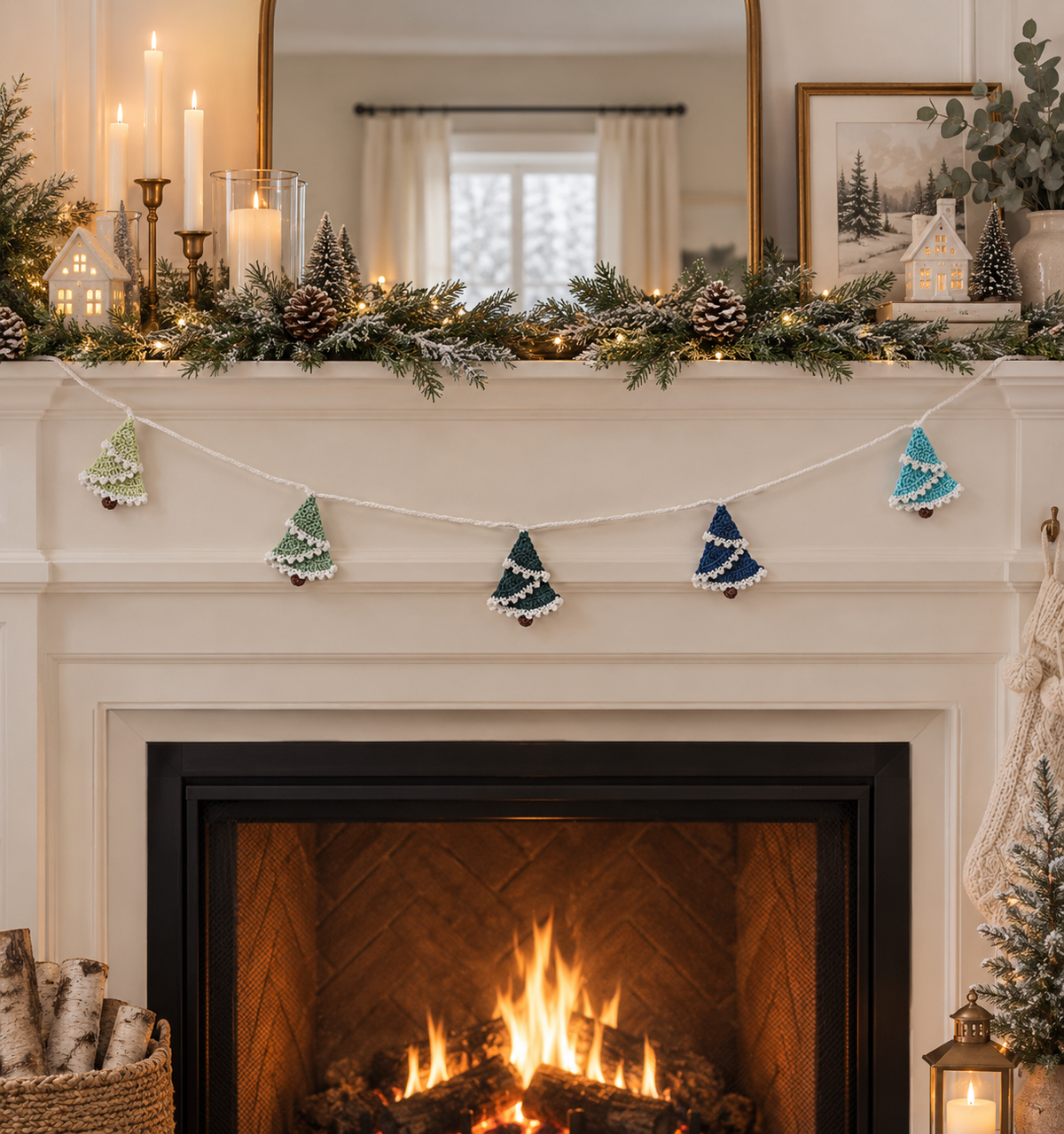 Snow-Frosted Christmas Tree Crochet Garland